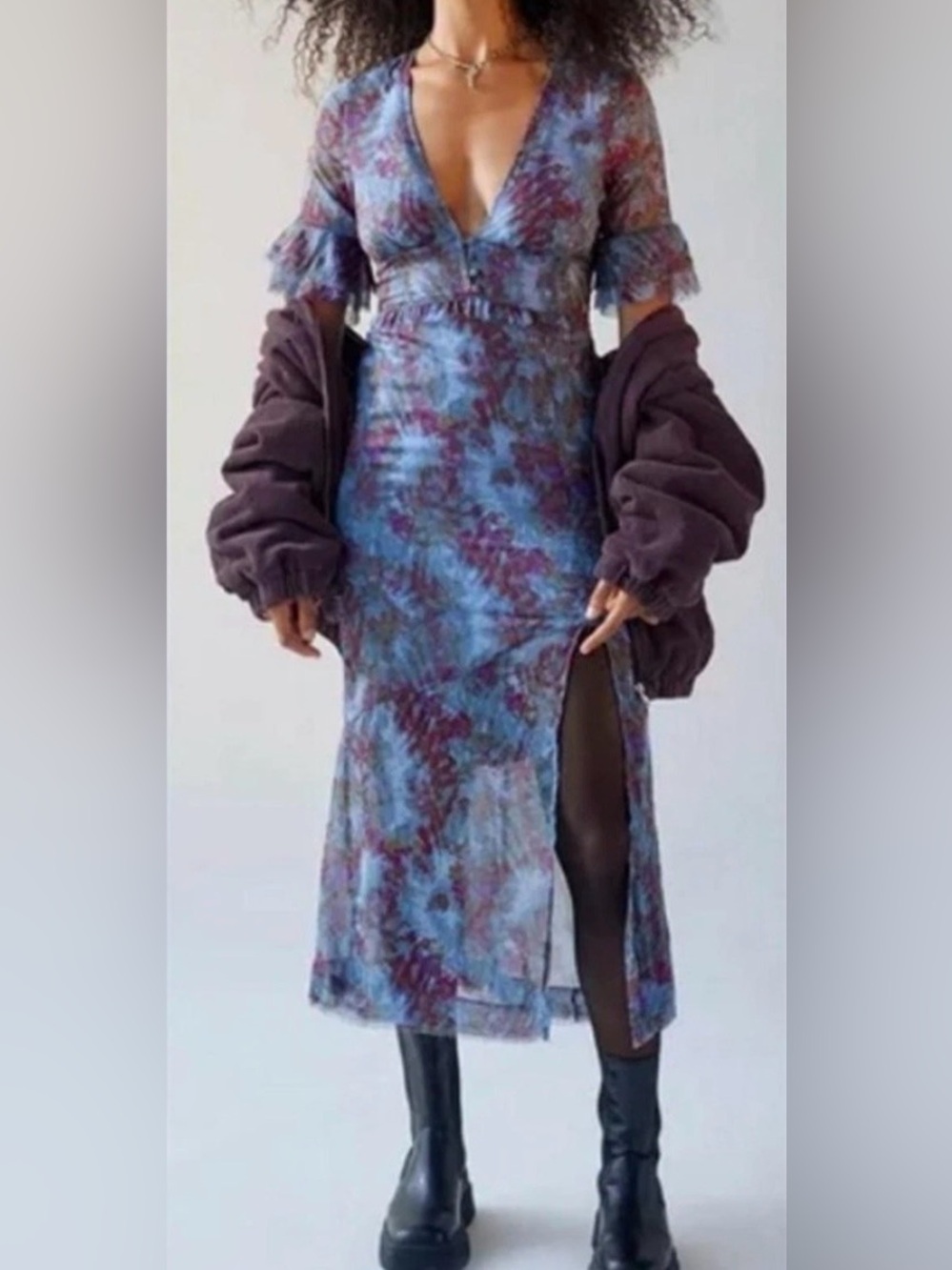 Urban Outfitters Florence Chiffon Watercolor Midi Dress - Picture 12 of 12